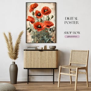 Vintage Poppy Flower Art: Botanical Print (Digital Download)