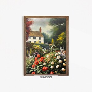 Vintage Rose Garden Painting | English Cottage Art Print | Dining Room Decor PRINTABLE | Digital Download Real Art Print