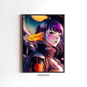 Anime Sci-Fi Girl Art Print | Futuristic Cyberpunk Wall Decor | Digital Download Poster | RealArtPrint