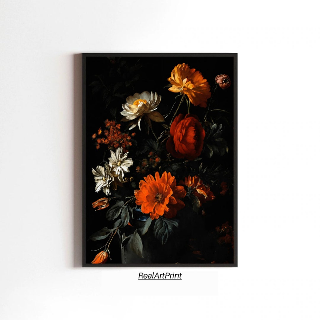 Dark Floral Still Life | Moody Vintage Flower Print | Printable Artwork ...