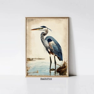 Vintage Blue Heron Print | Coastal Wall Art | Beach House Decor | Instant Download | Printable Art | RealArtPrint