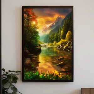 Tranquil Forest River Painting | Nature Landscape Print | Serene Waters Wall Art | Printable Digital Download | RealArtPrint