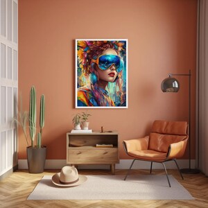 Cyberpunk Style | Fantasy Themed Print | Girl Portrait Downloadable Art | Printable Vibrant Colors Art | Real Art Print
