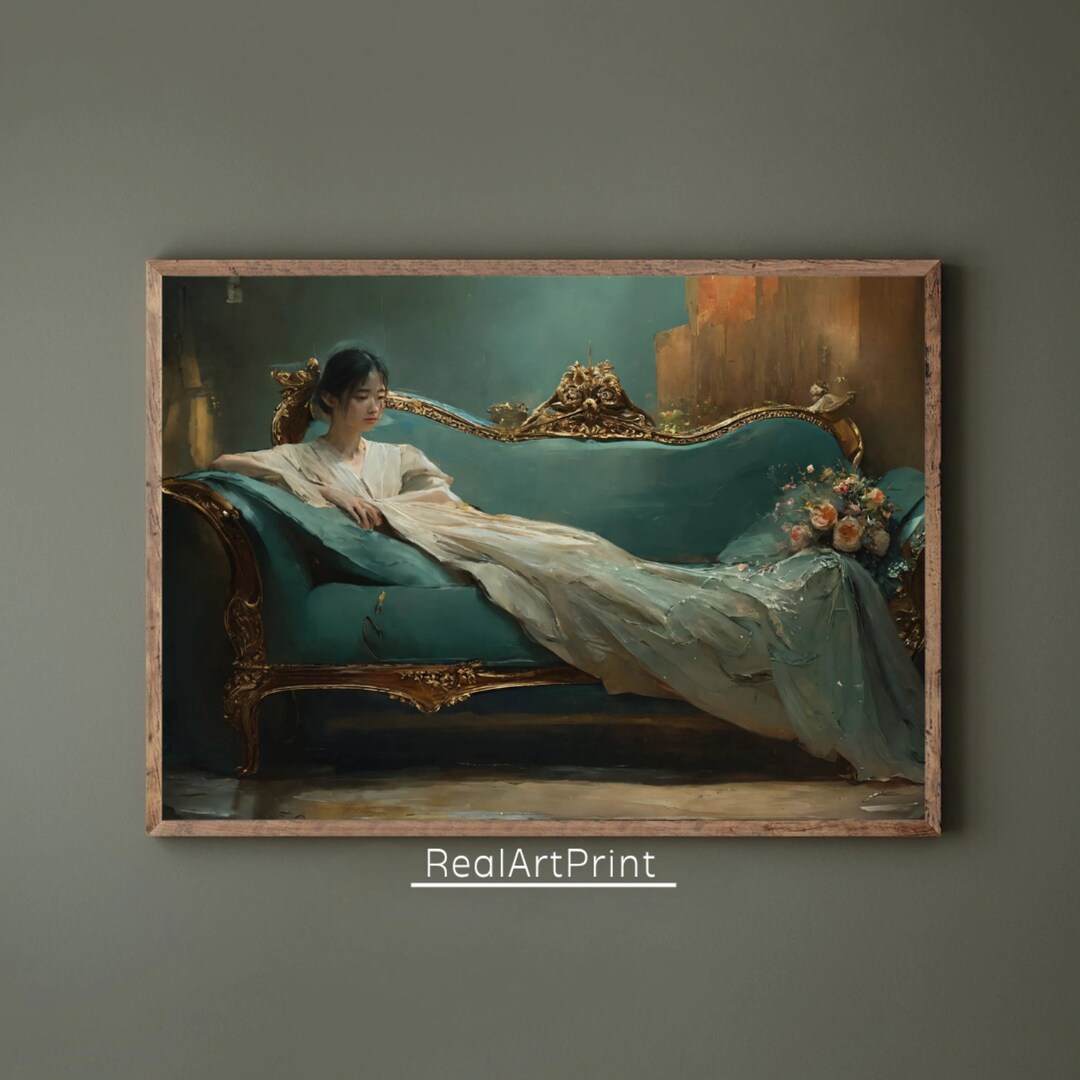 Decadent Young Woman Portrait Vintage Wall Art Emerald Green Art Moody ...