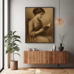 Elegant Woman Reading Portrait | Vintage Bedroom downloadable wall print | Real Art Print