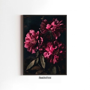 Moody Pink Flowers Art Print | Dark Floral Wall Art | Vintage Moody ...