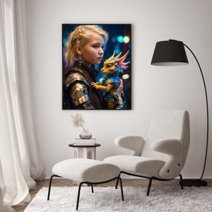 Cyberpunk Girl with Baby Dragon Art Print (Digital Download)