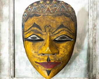 Traditional Yellow Topeng Mask from Indonesia: Asian Mask