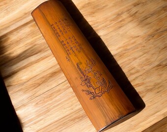 Chinese Bamboo Carved Calligraphy Wrist Rest; Bamboo Arm Rest