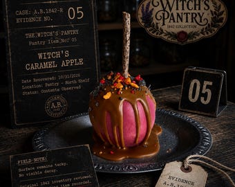 Witch’s Caramel Apple Wax Prop, Realistic Halloween Caramel Apple, The Witch’s Pantry, Spooky Food Wax, Fake Apple, Faux Food