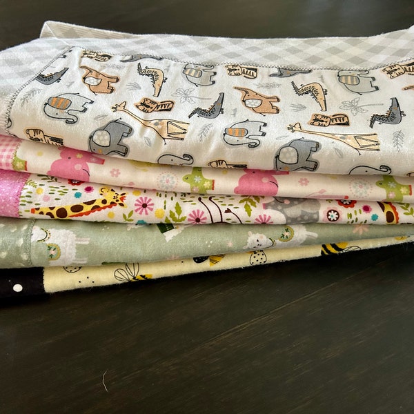 Flannel baby blanket, baby soft fabric, five different patterns, girl and boy blankets, self binding blanket, receiving blanket.