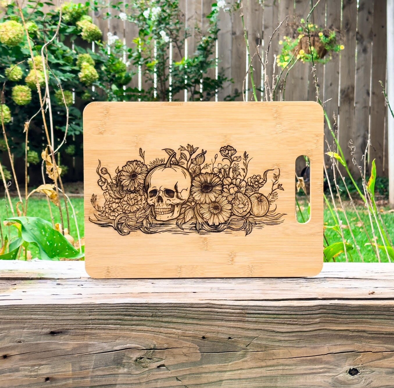 Halloween Fall Season Bamboo Cutting Board Laser Engraved Etsy