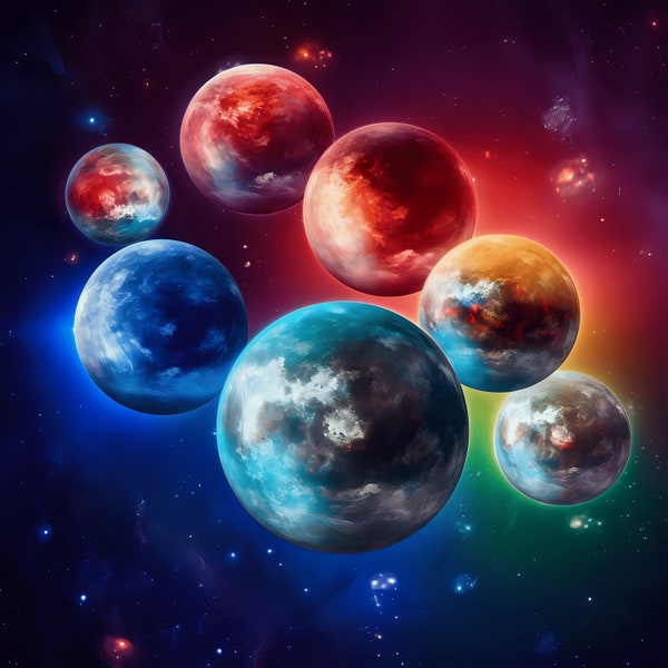 Planets Digital Art AI Digital Print Only, AI, Wall Art,  Poster, Instant Digital Download 24" x 24" 60cm x 60cm  Ratio 1:1