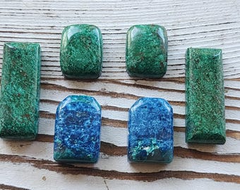 Beautiful green and blue cabachon pairs!   (Genuine Natural Chrysacolla in Quartz)