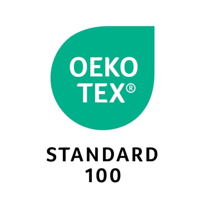May include: Green teardrop-shaped logo with the text "OEKO-TEX&reg; STANDARD 100" in white.
