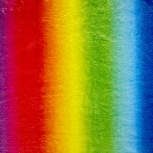 May include: A colourful, textured rainbow pattern. The image shows vertical stripes of red, orange, yellow, green, and blue. The surface has a soft, fuzzy appearance, creating a visually appealing and colourful design.