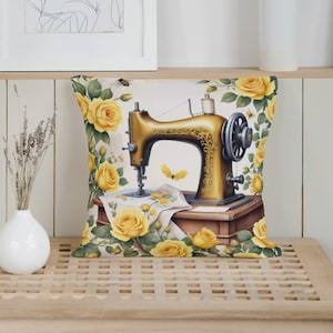 Vintage Sewing Machine With Flowers Cushion Panel.