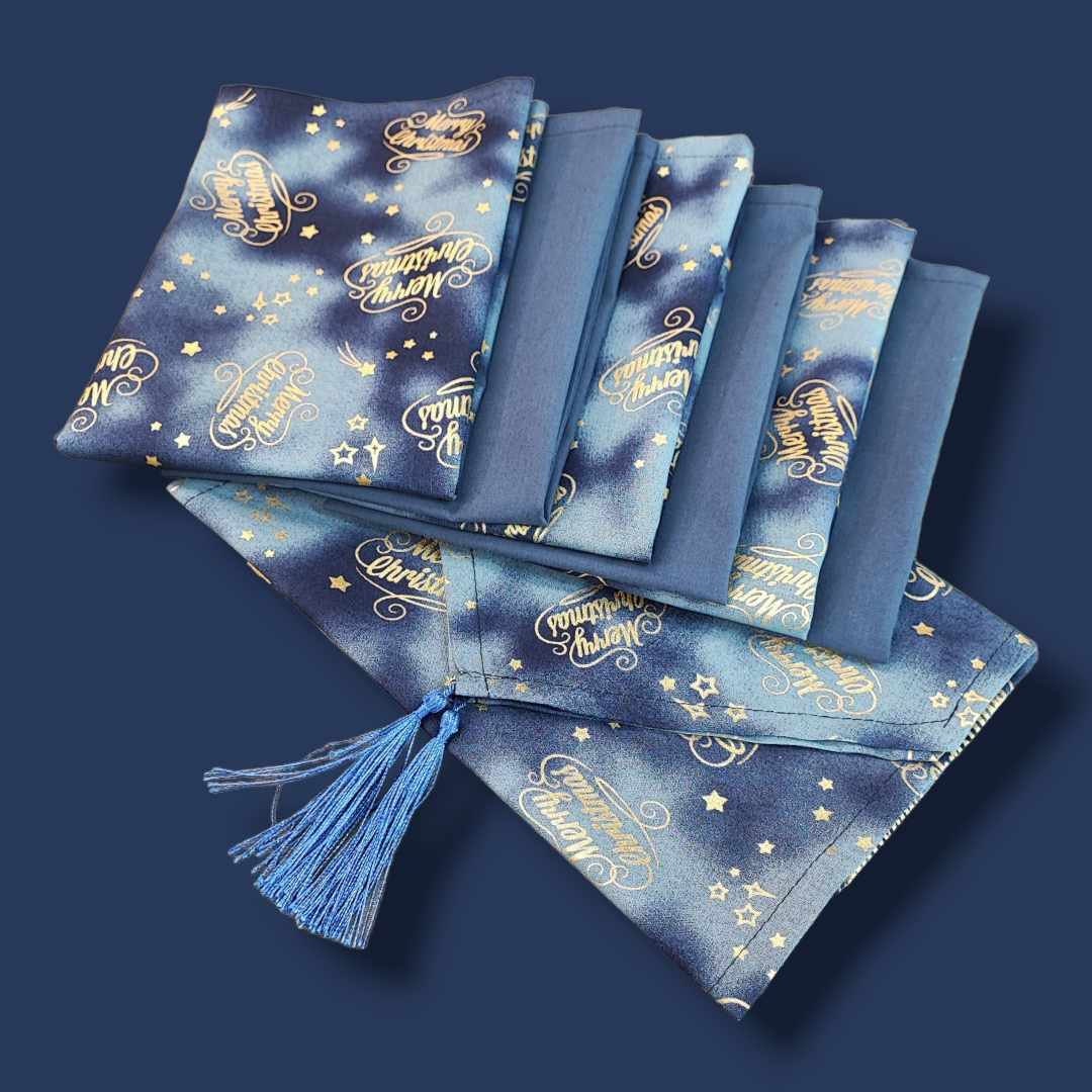6 Place Setting Christmas Table Runner and Napkin Set. Navy Etsy UK