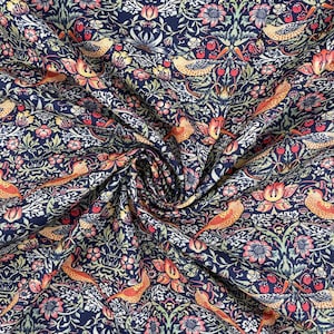 Strawberry Thief By William Morris Custom Made To Measure Fully Lined Curtains NAVY 3&quot; Heading Tape