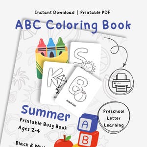 Summer ABC Coloring Book Printable | Alphabet Activity Book for Toddlers Ages 2-4 | Preschool Letter Learning | Summer Busy Book PDF | PreK