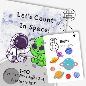 Space Numbers Busy Book for Toddlers Ages 2-4, Printable Counting Activity Book, Learn Numbers 1-10, Preschool Math Workbook, Space Theme