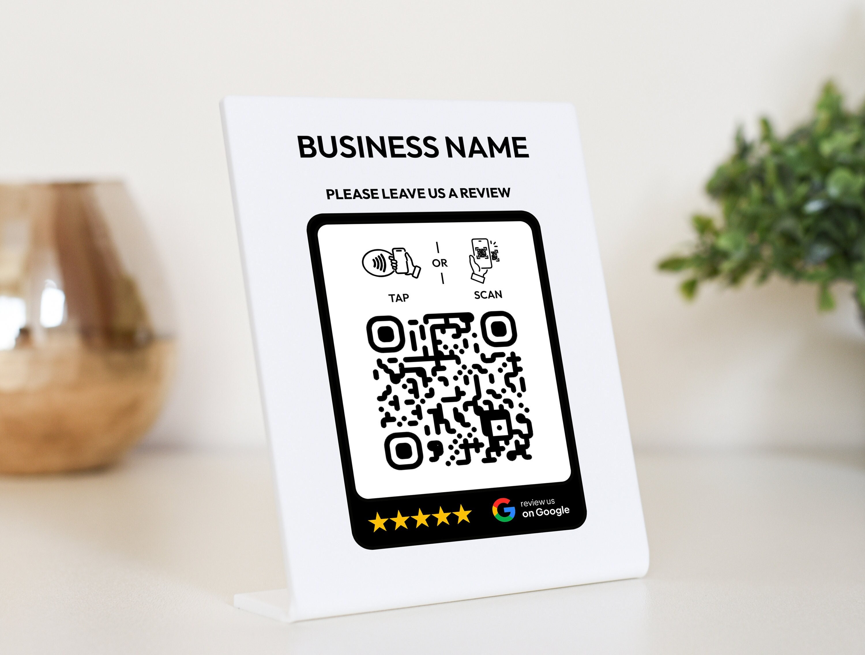 Personalized NFC Google Tap to Review Plaque, Business Leave a