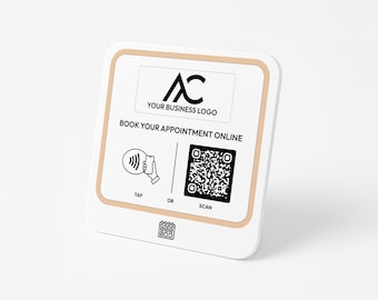 Book Appointment QR Code Sign | NFC + QR Plaque with Logo | Custom Acrylic Display for Salons, Aesthetic Clinics, Wellness & Dental Offices