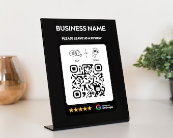 Custom NFC Google Tap to Review Stand for Business Reviews, QR Code Plaque for Boosting Online Presence, Personalized Acrylic Review Sign