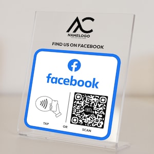 Custom Facebook Sign with QR Code & NFC Tap | Personalized Social Media Sign with Custom Logo for Businesses, Events | Increase Followers