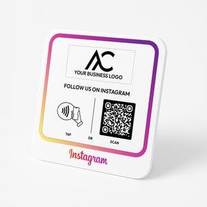Letrero comercial con código QR de Instagram / Método de pago y visualización en redes sociales / Letrero de mesa con código QR acrílico y logotipo personalizado para salones y tiendas