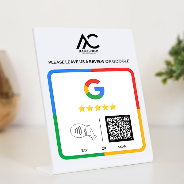 Plaque Google Review pour renforcer votre présence en ligne, plaque NFC tap and review, mini panneau QR code, plaque Leave a Review, lien Business Review