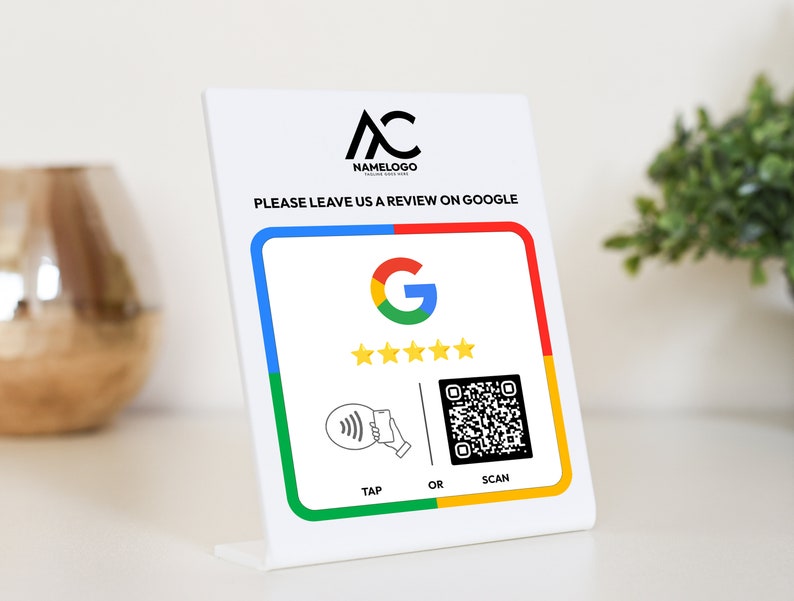 Placa de revisión de Google para aumentar su presencia en línea, placa de revisión y toque NFC, signo de mini código QR, placa para dejar una revisión, enlace de revisión comercial imagen 1