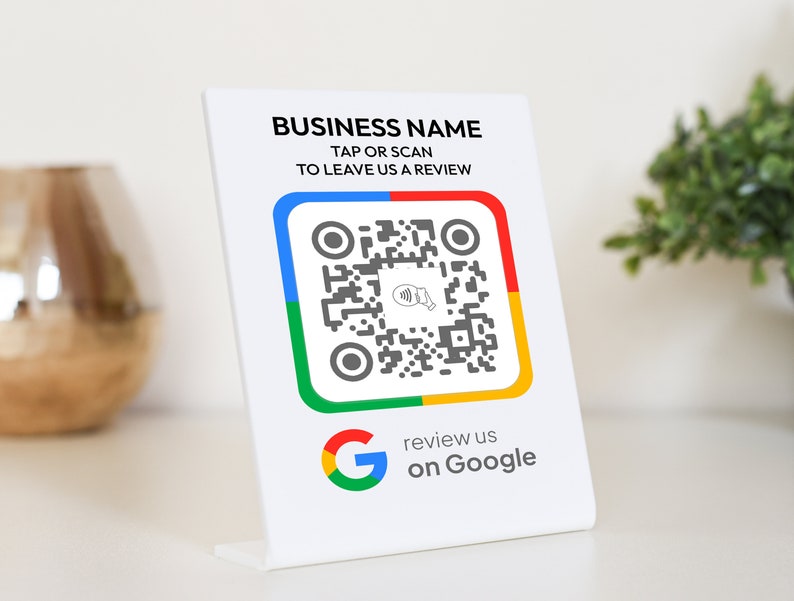 NFC Google Tap To Review Stands to Boost Your Online Presence, NFC plaque, Mini QR Code sign, Business Review Link, Leave a Review plaque image 1