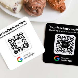 ミニ NFC Google Tap To Review でオンライン プレゼンスを強化、ミニ NFC/QR テーブル コースター プレート、ビジネス レビュー リンク、レビューを残すプレート