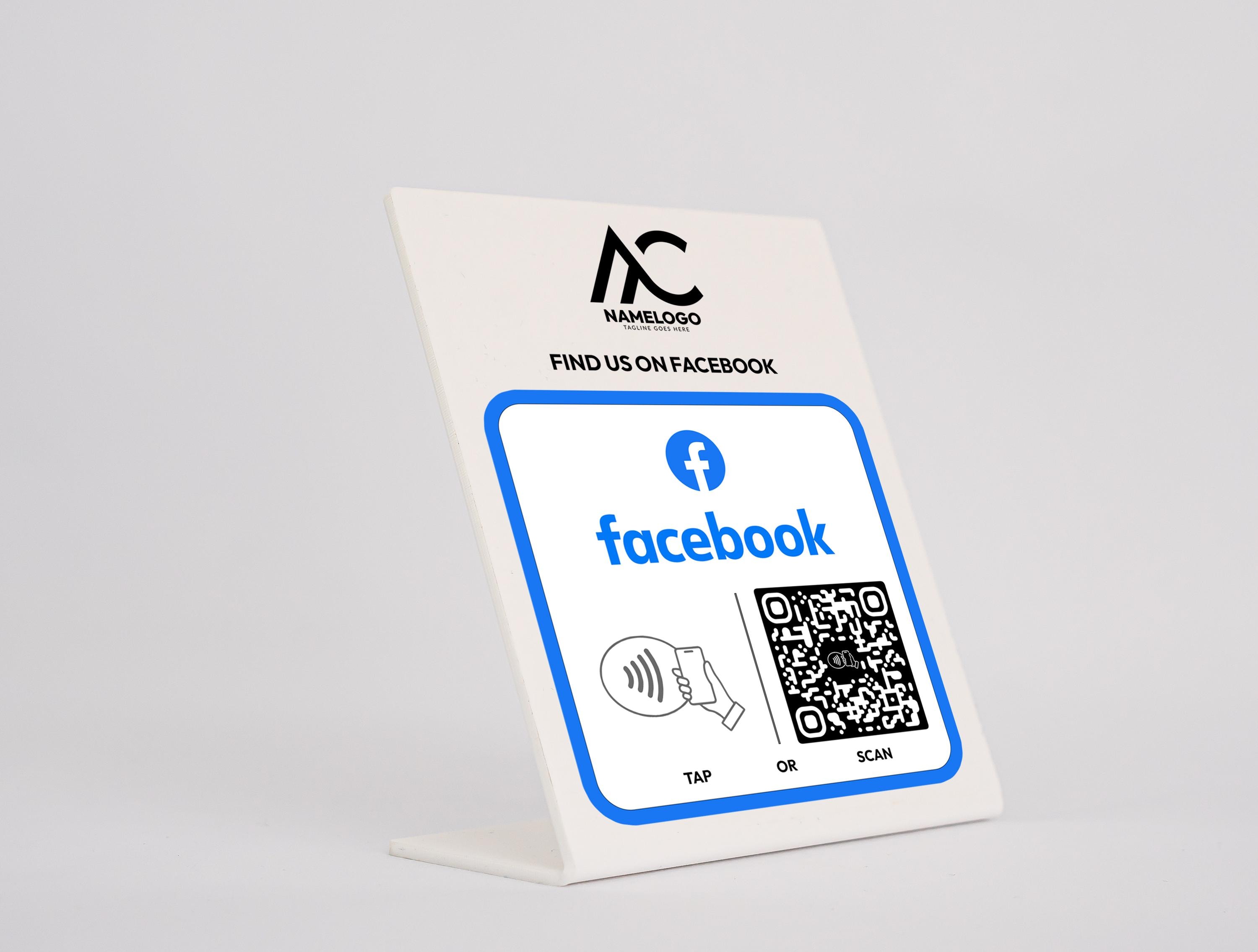 Facebook Digital Sign Custom Facebook Sign With QR Code & NFC Tap | Personalized Social Media ...