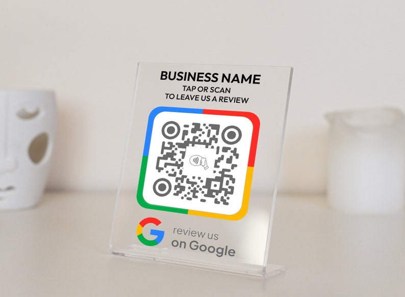 NFC Google Tap To Review Stands to Boost Your Online Presence, NFC plaque, Mini QR Code sign, Business Review Link, Leave a Review plaque image 2