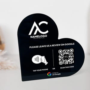 Google Review Plaque to Boost Your Online Presence, Heart-Shaped NFC Tap & Review Beauty sign,Mini QR Code Leave a Review Plate for Business