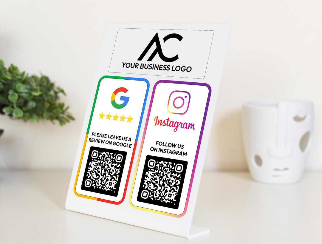 Custom Multi QR Code Business Sign: Social Media, Google Review, NFC ...
