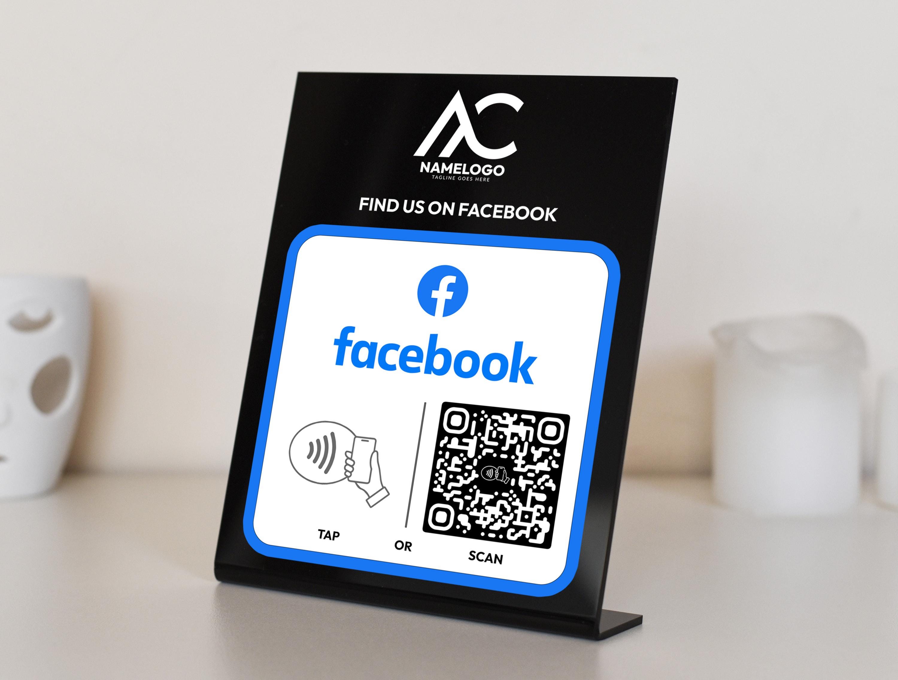 Facebook Digital Sign Custom Facebook Sign With QR Code & NFC Tap | Personalized Social Media ...