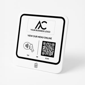 Custom Menu QR Code Plaque: Scan or Tap Logo Sign