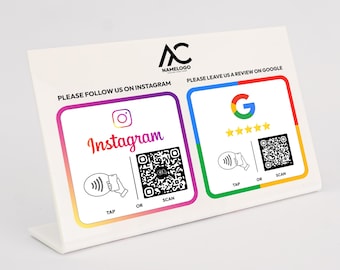 Double QR code tap and review plaque, Multilink Social Media Business Plaque for Google Instagram Facebook Autotrader Trustpilot Tripadvisor