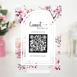Connect with Us QR Code Sign | Salon Beauty Hairdressers Beautician floral Sign | QR Business Social Media, Follow us social Sign