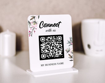 Mini letreiro comercial com código QR: mídia social, escaneie para pagar, display de acrílico