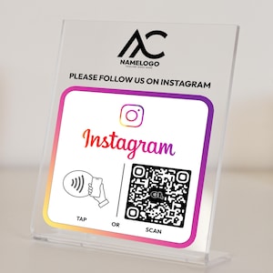 Custom Instagram Sign with QR Code & NFC Tap, Personalized Social Media Sign for Businesses, Events, or Shops, Plaque to Boost Followers
