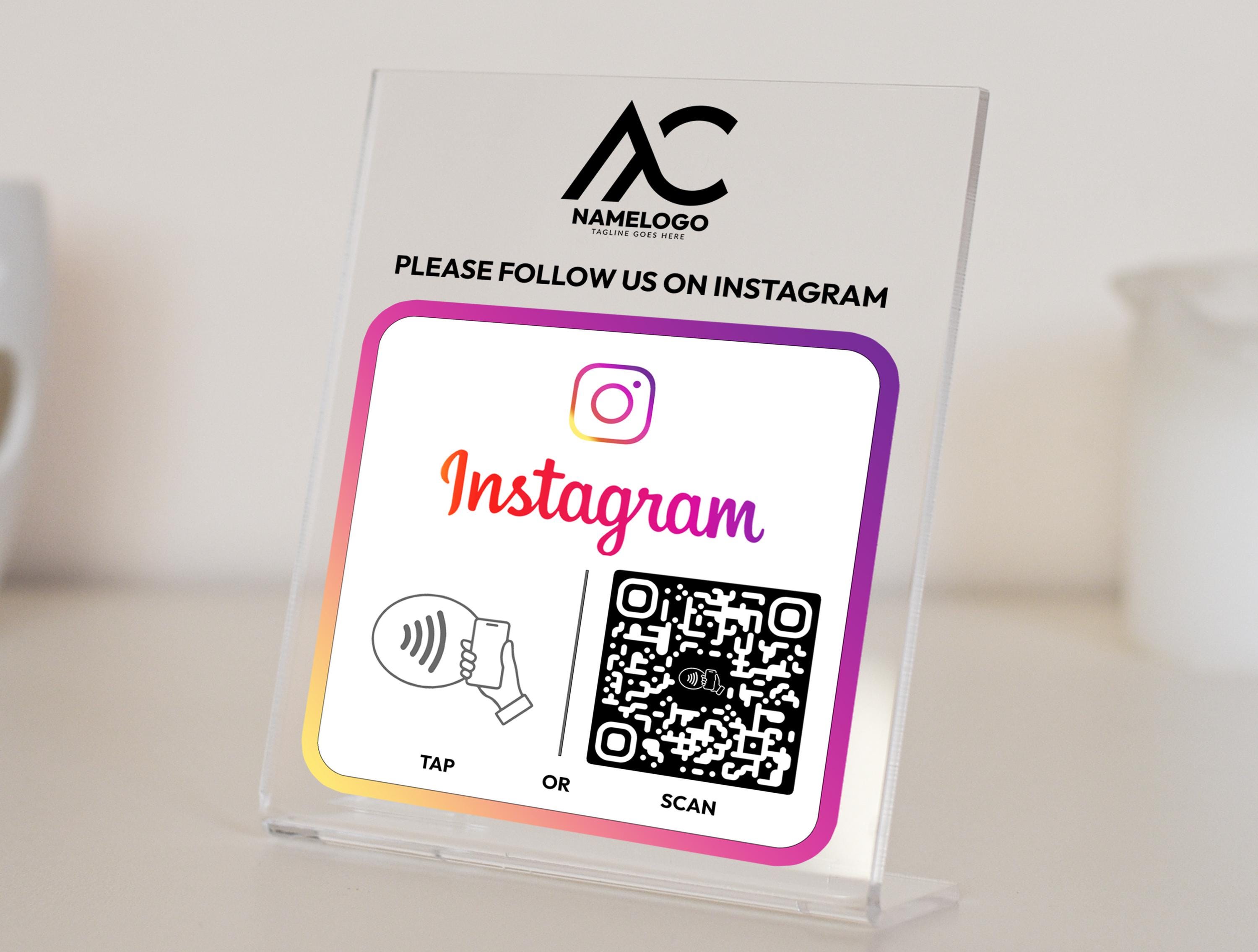 Custom Instagram Sign with QR Code & NFC Tap, Personalized Social Media Sign for Businesses, Events, or Shops, Plaque to Boost Followers