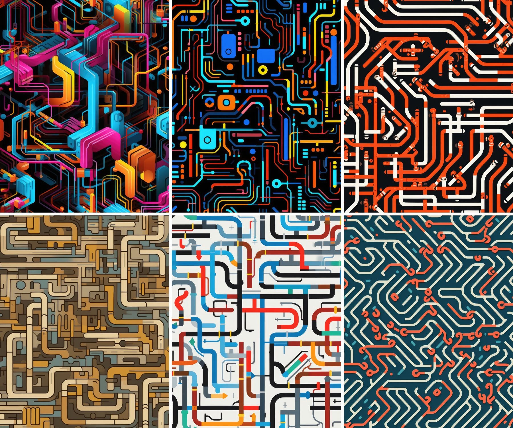 Abstract Circuit Maze Labyrinth Patterns Colorful Seamless Pack 2 - Etsy
