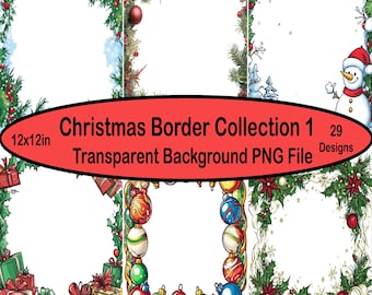 Festive Christmas Border Bundle - 29 Transparent PNG Files - Instant Download for Personal & Commercial Use