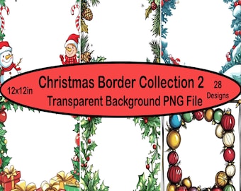 Festive Christmas Border Bundle - 28 Transparent PNG Files - Instant Download for Personal & Commercial Use