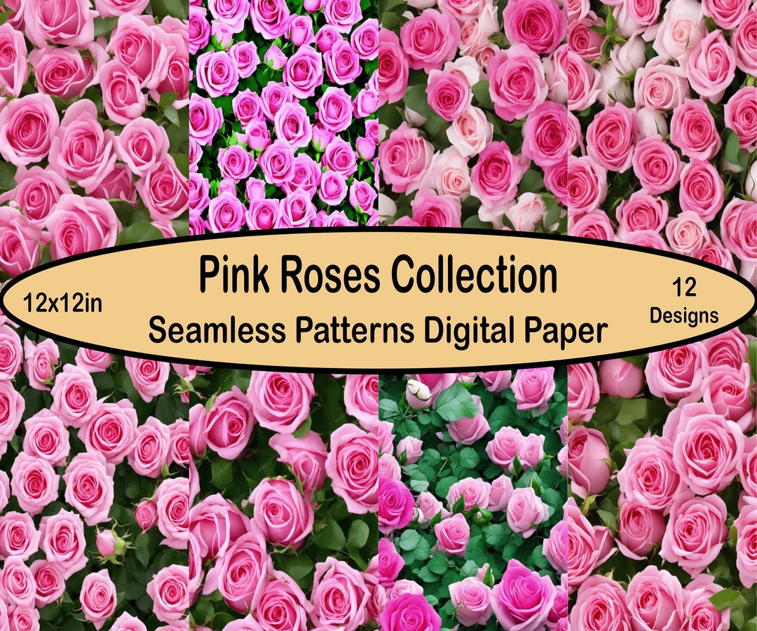Pink Roses Pattern Paper Pink Roses - 12 Pattern Digital Download (seamless) - Etsy