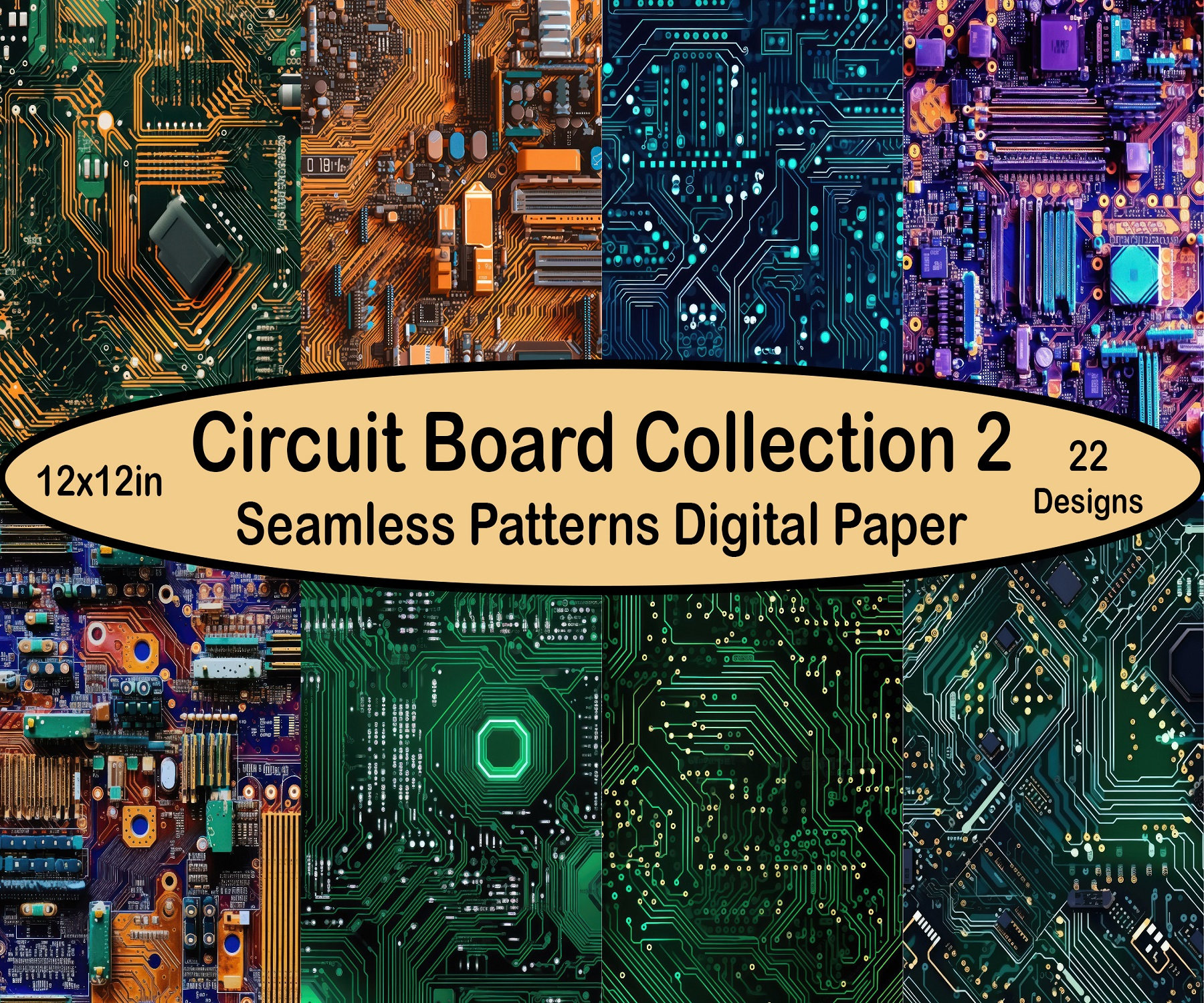 Circuit Board Inspired Theme Illustrations Pack 2, 22 Patterns ...